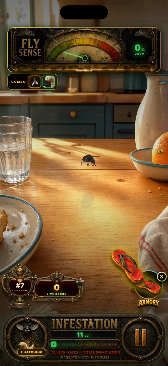 La Chancla ricocheting through flies during gameplay.